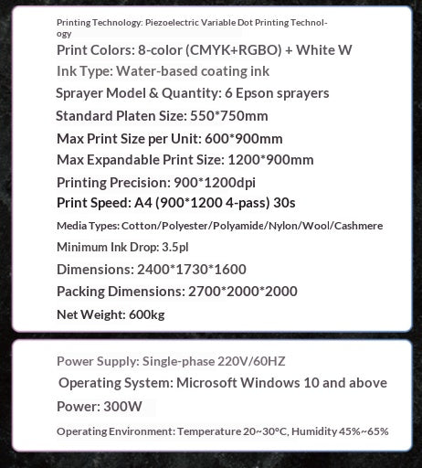 6090 Six-head Unprocessed Dual-Station White Ink Direct Printing Machine